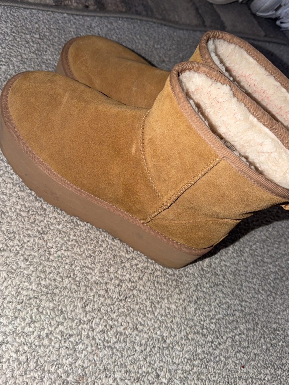 UGG Chestnut Suede Short Shearling Platform Boot
